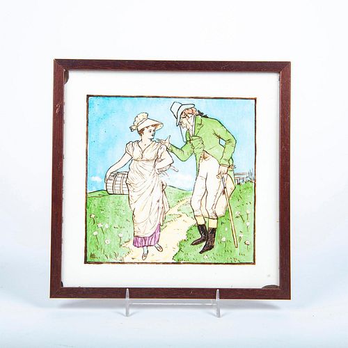 Minton Ceramic Pictorial Tile, Couple Talking, Framed