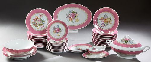 Forty-four Piece Set of French Limoges Dinnerware, 20th c., by Les Maitres Porcelainiers Limogeauds, in the "Rose Pompadour" pattern, set # 393, consi