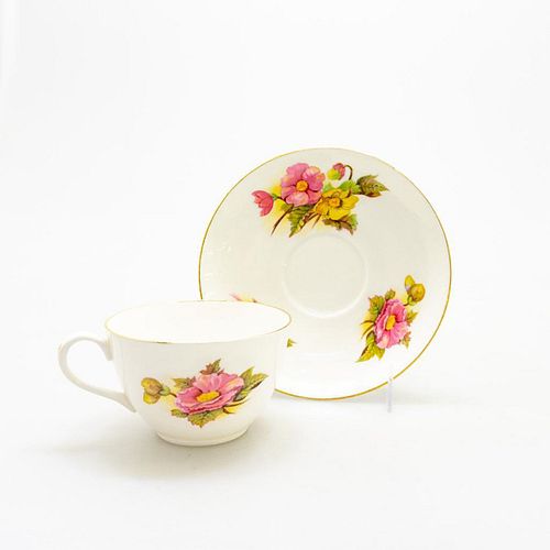 Shelley Bone China Teacup And Saucer, Begonia Pattern
