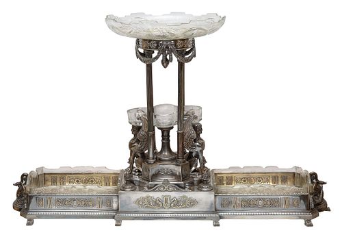 AN EGYPTIAN REVIVAL SILVER-PLATED CENTERPIECE