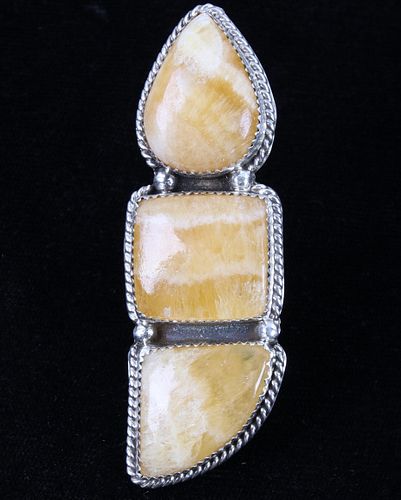 Navajo Montana Yellow Agate Sterling Silver Ring