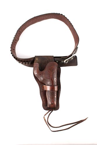 Western Leather Revolver Holster & Ammo Belt
