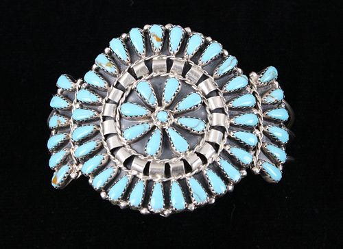 Navajo Petite Point Kingman Turquoise Bracelet