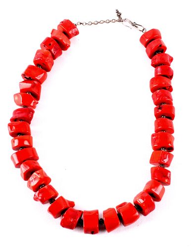 Navajo Sterling & Ox Blood Coral Nugget Necklace