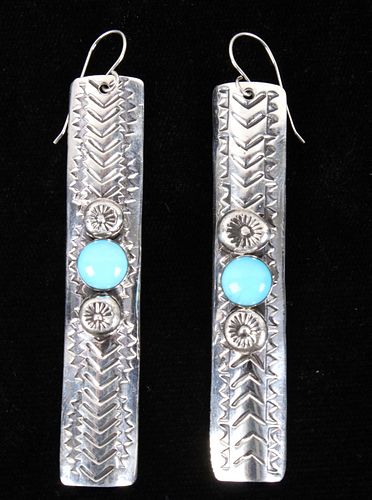 Navajo H Joe Kingman Turquoise & Sterling Earrings