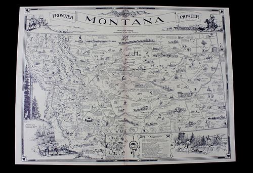 Montana Pictorial Map State Highway Dept 1937