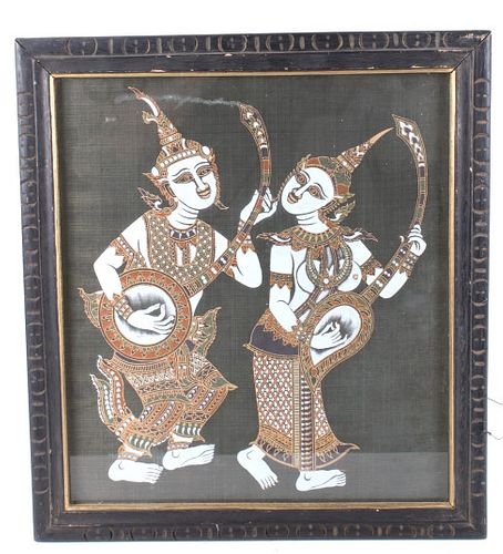 India Hindi Musician Figures Framed Painting