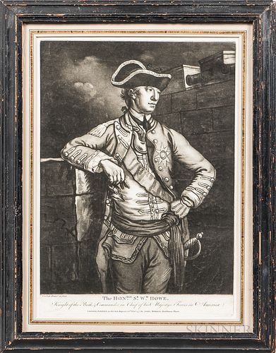 Mezzotint of the Honorable Sir William Howe, after Corbutt, published by John Morris, Rathbone Place, London, 1777, showing Howe in ful