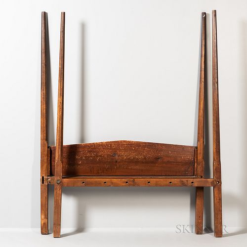 Maple Pencil-post Tester Bed, New England, c. 1790-1810, the octagonal tapering posts continuing to square legs, with peaked headboard