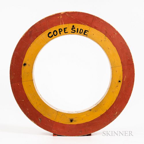 Circular Pattern Red- and Yellow-painted "Cope Side," early 20th century, the pattern of laminated wood, old paint, (wear to edges), di