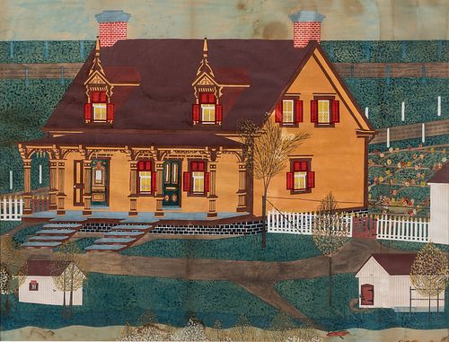 American/Canadian School, Late 19th/Early 20th Century, Portrait of a Yellow Victorian House., Unsigned., Condition: Moisture and acid