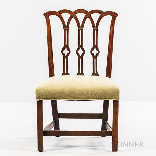 Chippendale Carved Mahogany Side Chair, possibly Massachusetts, c. 1770-80, with back of overlapping gothic arches and bellflowers abov