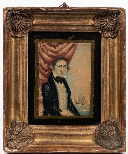 Anglo/American School, Mid-19th Century, Portrait Miniature of a Sea Captain, Unsigned., Condition: Abrasions to pigment, slight fading