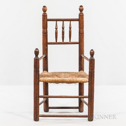 Turned Oak Armchair, probably Massachusetts, late 17th century, the turned stiles joined by vertical and horizontal spindles, and flank
