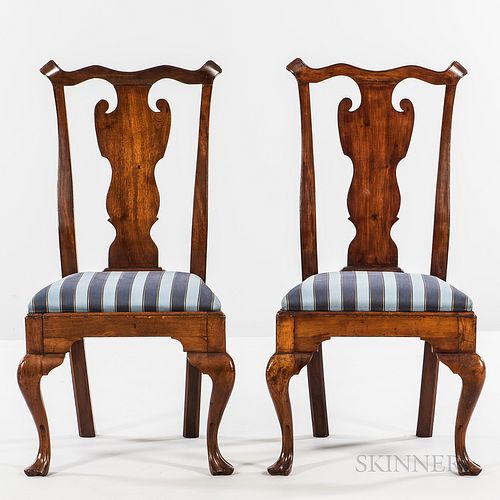 Pair of Chippendale Carved Mahogany Side Chairs, probably Philadelphia, Pennsylvania, c. 1760-80, the serpentine beaded crest rails on