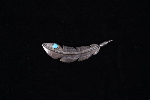 Navajo Sterling Sleeping Beauty Feather Brooch