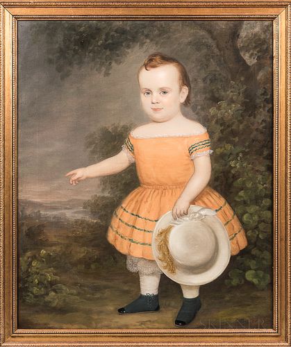 American School, Mid-19th Century, Portrait of a Child, Unsigned., Condition: Relined, minor inpainting., Oil on canvas, 36 x 30 in., f