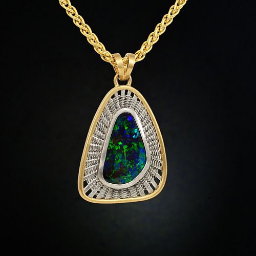 Midnight Blue Green Opal Necklace