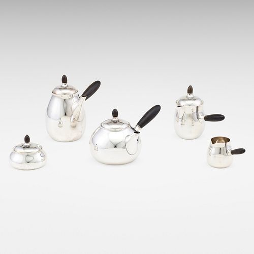 Georg Jensen, five-piece Perl coffee and tea service, model 80A and 80B