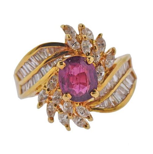 18K Gold Diamond 1.70ct Ruby Cocktail Ring