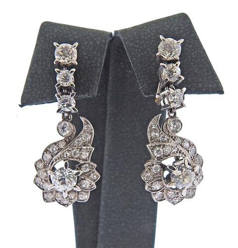 Mid Century Platinum 18k Gold Diamond Earrings 
