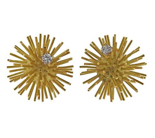 18k Gold Diamond Sea Urchin Earrings 