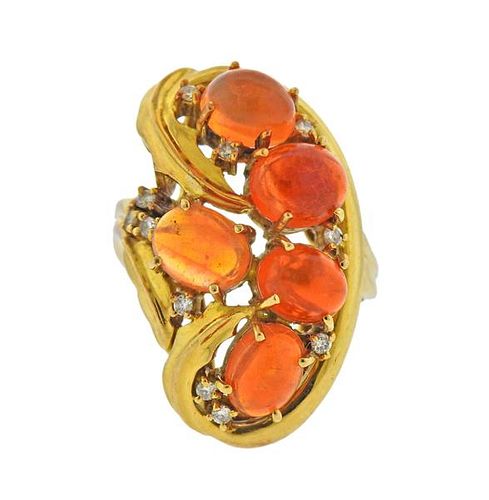 18k Gold Diamond Fire Opal Cocktail Ring