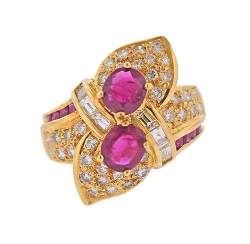 18k Gold Diamond Ruby Cocktail Ring