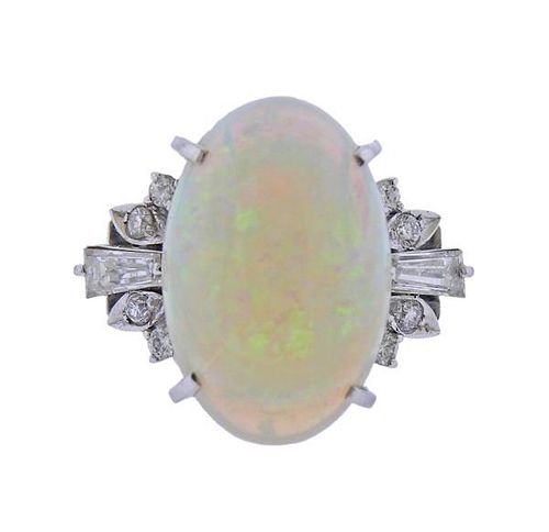 6.57 Carat Opal Diamond Platinum Ring