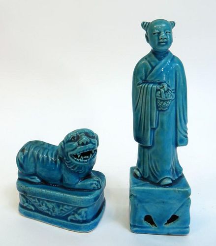 Two Blue Glazed Figures