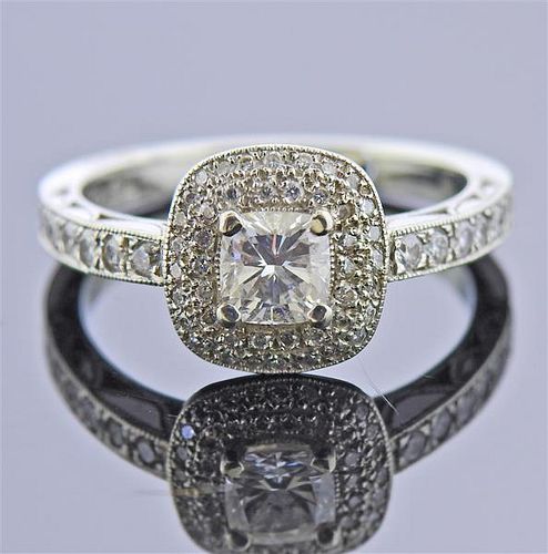 GGA Certified 0.59ct Diamond 19k Gold Engagement Ring 