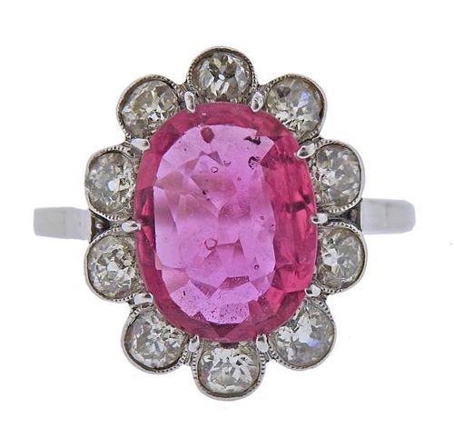 Antique 14k Gold Diamond 2.65ct Pink Sapphire Ring 