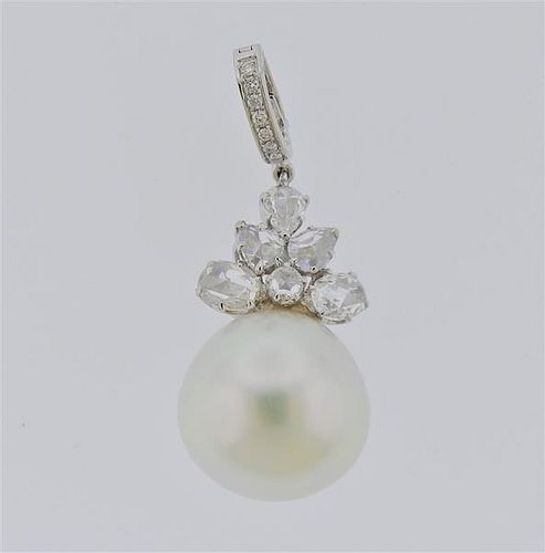 18k Gold South Sea Pearl Diamond White Sapphire Pendant 