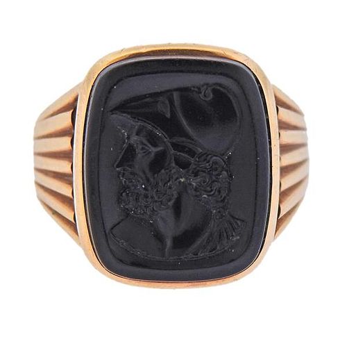 Antique 14K Gold Carved Stone Intaglio Ring