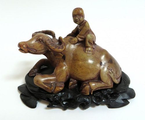 Chinese Soapstone Child Riding Water Buffalo