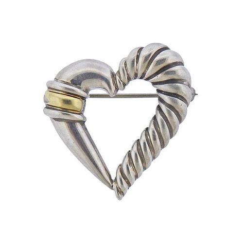David Yurman Sterling Open Heart Brooch Pin