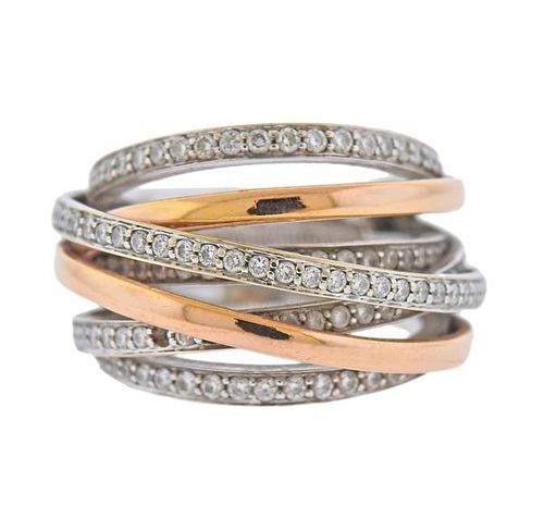 18K Gold Diamond Crossover Wide Band Ring
