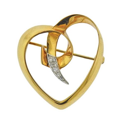 Tiffany &amp; Co Paloma Picasso 18K Gold Diamond Open Heart Brooch Pin