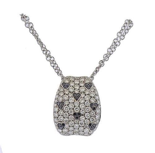 18K Gold Black White Diamond Pendant  Necklace 