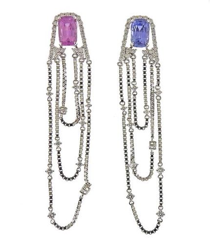 EGL Pink Blue Sapphire 18K Gold Diamond Earrings