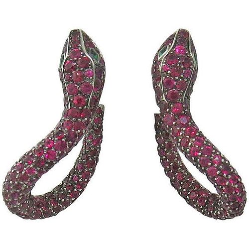 Boucheron Kaa Snake Ruby Emerald 18k Gold Earrings