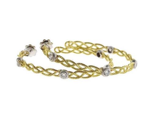 Buccellati  Diamond 18k Gold Woven Hoop Earrings