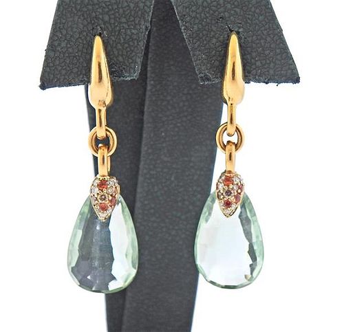 Pomellato Pin Up 18k Gold Diamond Prasiolite Drop Earrings