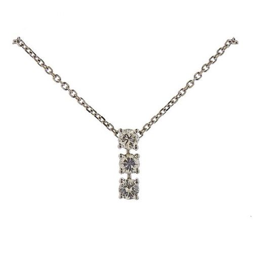 14K Gold Three Diamond Pendant Necklace