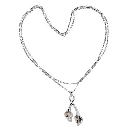 Asprey 18K Gold Diamond Calla Lily Pendant Necklace