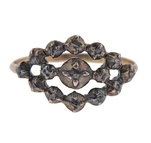 Antique 18k Gold Silver Rose Cut Diamond Ring 