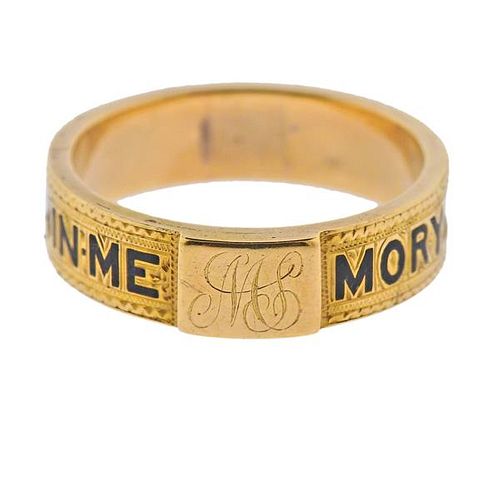 Antique 14k Gold Enamel Band Ring 