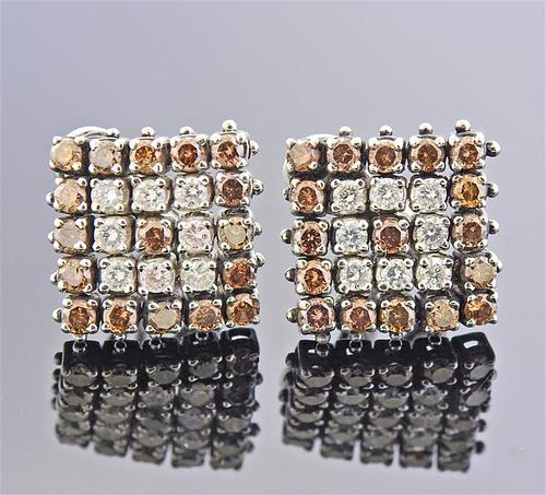 Italian 18K Gold Fancy White Diamond Earrings