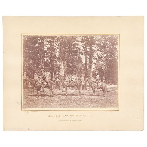 José and Joe Clark, Hunters of the U.S.G.S., Oversize Albumen Photograph by W.H. Jackson, Yellowstone, Wyoming, 1871