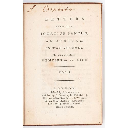 First Edition Letters of the Late Ignatius Sancho, An African, 1782.
